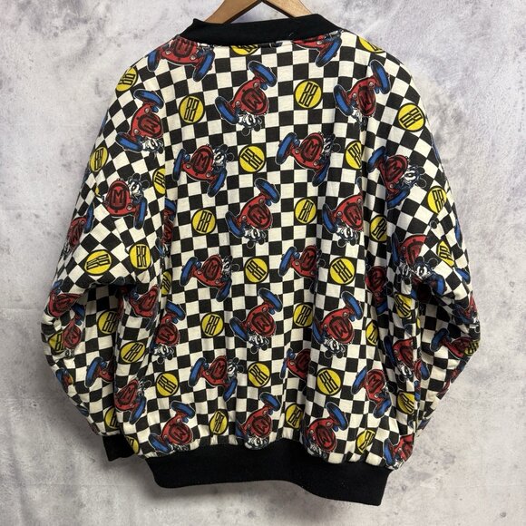 Vintage Mickey Mouse Racer Jacket Mens Large AOP Disney Bomber - Picture 15 of 16
